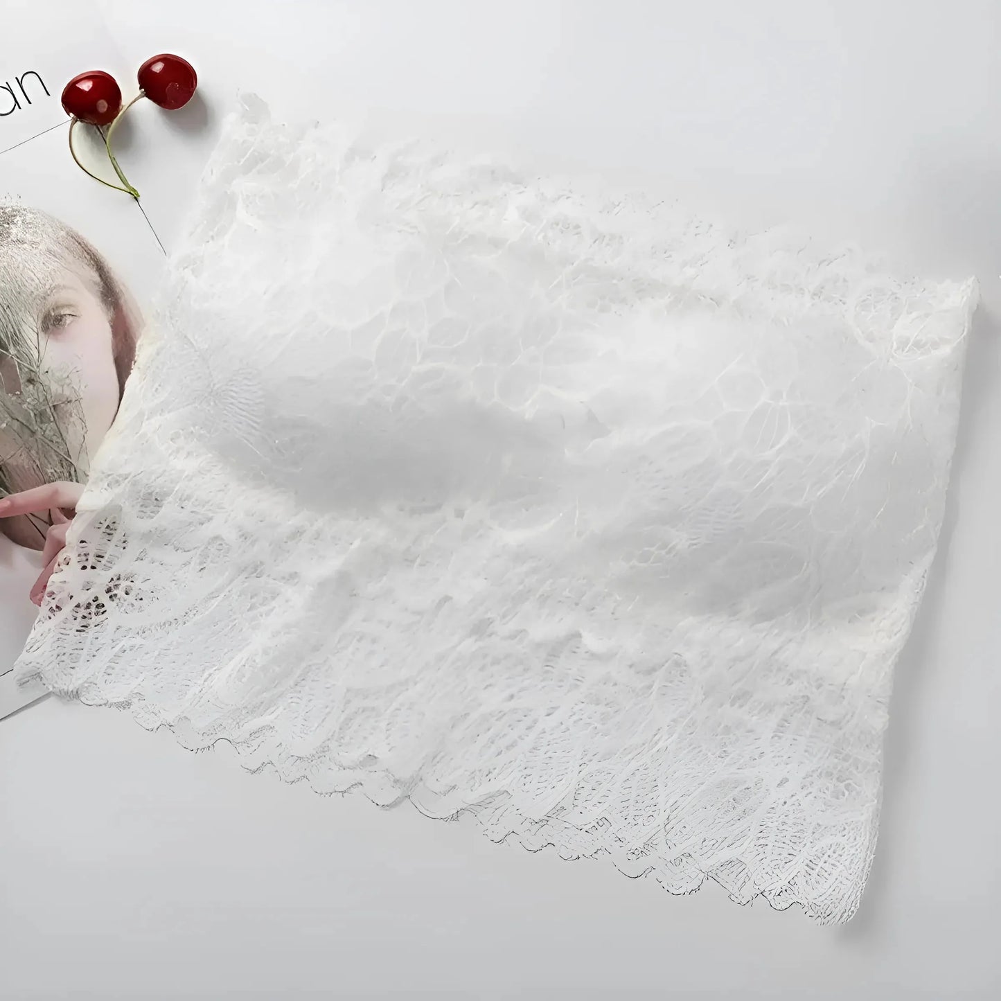 Bianco Reggiseno Bandeau in Pizzo Universale con Design a Scollatura Bassa