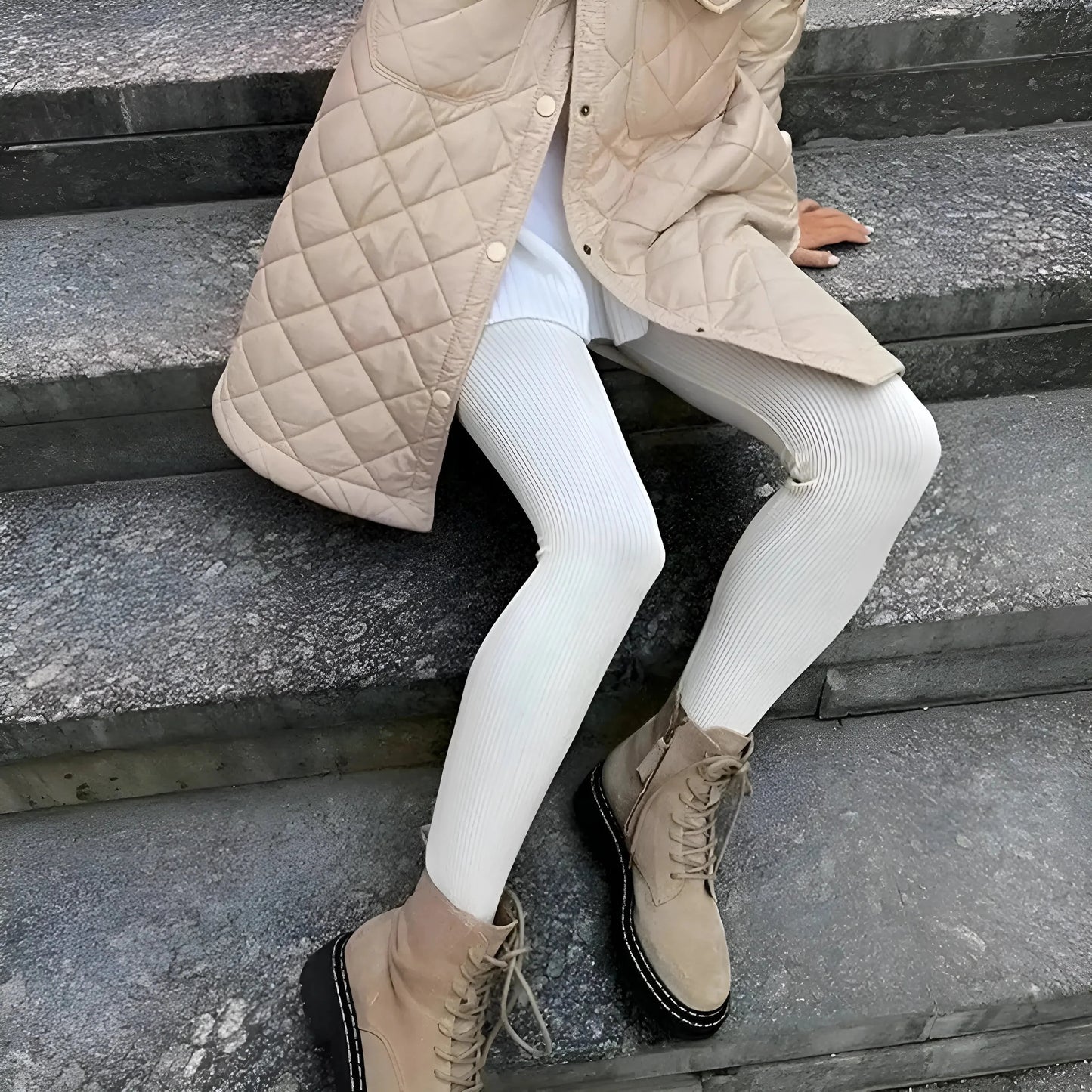 Bianco Leggings a Costine da Donna