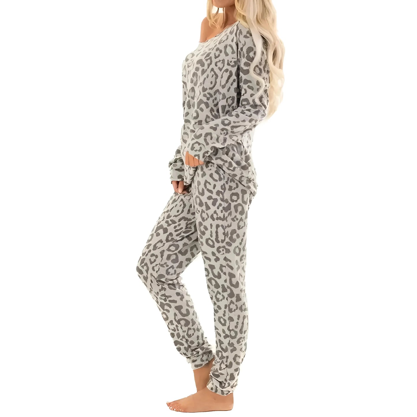 Pigiama da donna con stampa leopardata e pantaloni lunghi