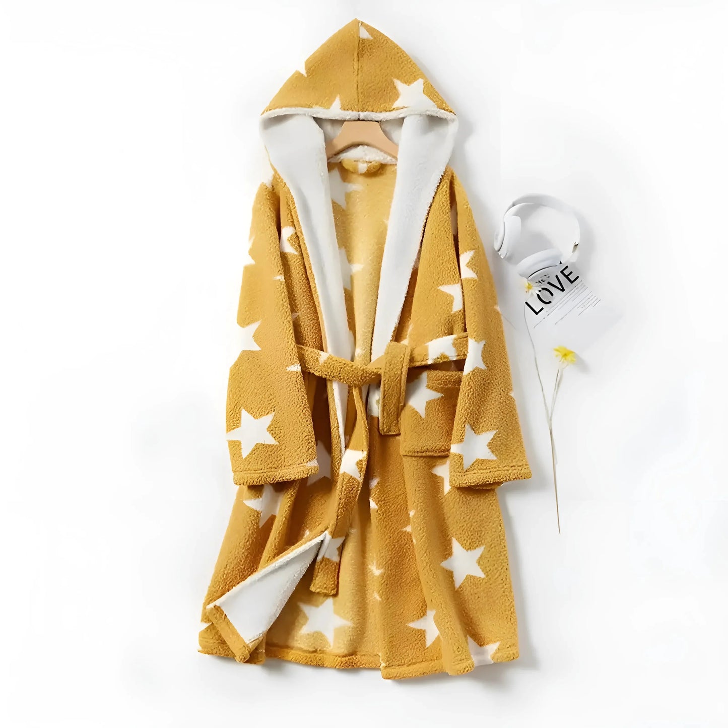Giallo Accappatoio Fluffy con Stampa a Stelle