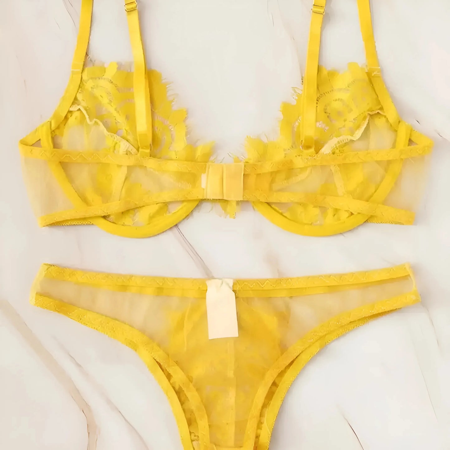 Giallo Set di Lingerie in Pizzo