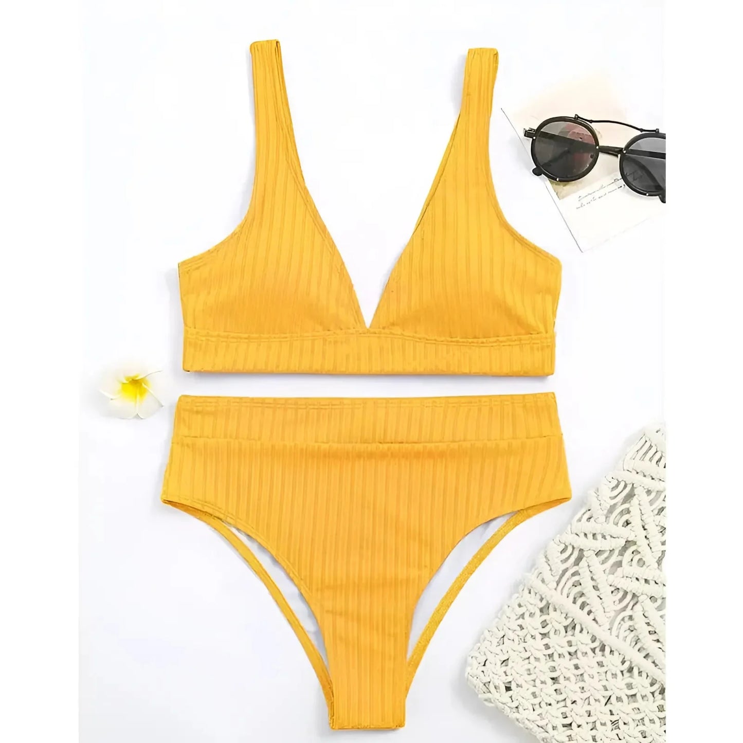 Giallo Costume da bagno a due pezzi a righe