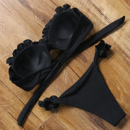 Costume da bagno bikini a due pezzi con volant decorativi