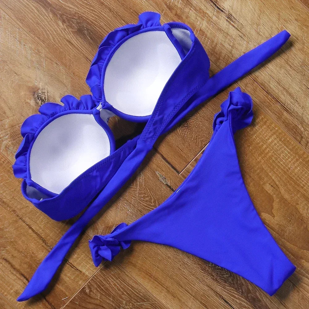 Costume da bagno bikini a due pezzi con volant decorativi