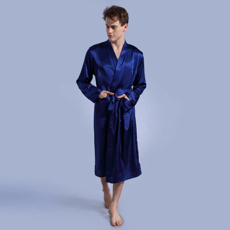 Accappatoio di raso da uomo - blu navy / s