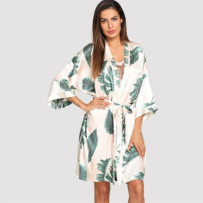 Accappatoio donna con stampa tropicale - verde / s