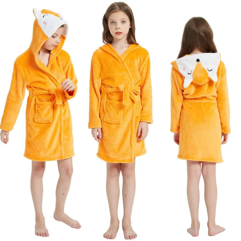 Accappatoio per bambini con cappuccio decorativo - arancia / 110-125 centimetri