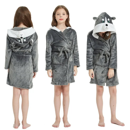 Accappatoio per bambini con cappuccio decorativo - grigio / 110-125 centimetri