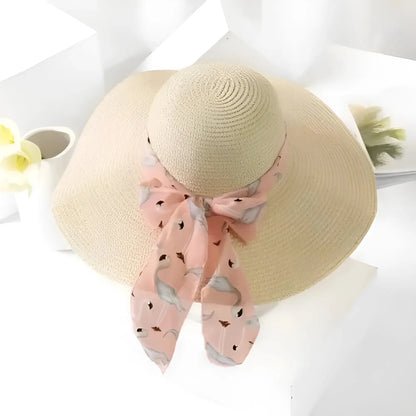 Beige 2 Cappello da Spiaggia con Nastro Decorativo