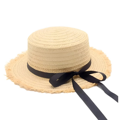 Beige Cappello da spiaggia con fiocco