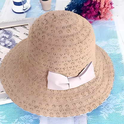 Beige Cappello da spiaggia con fiocco