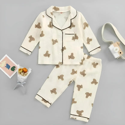 Beige Pigiama con stampa di orsetti per bambini