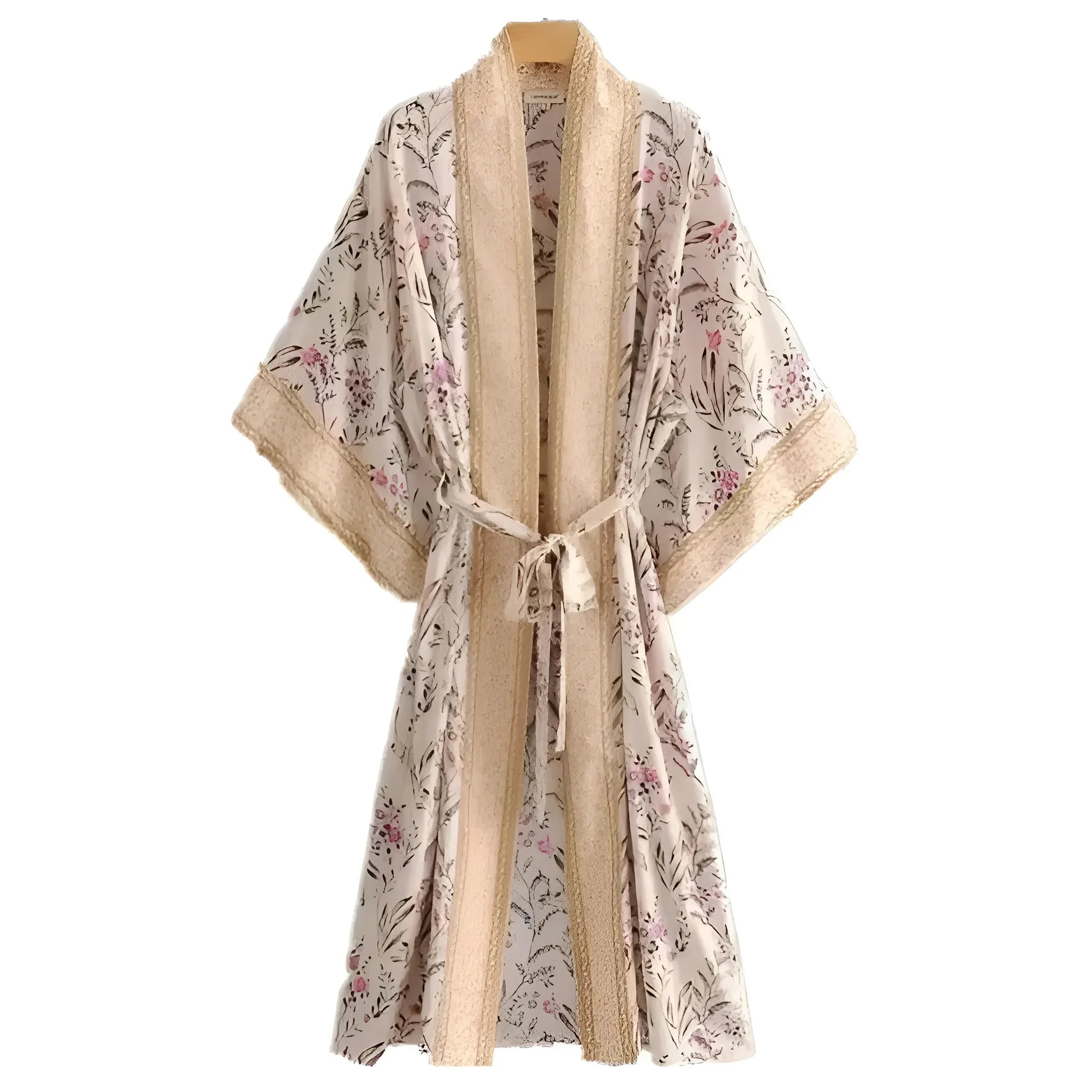 Beige Kimono da spiaggia impreziosito