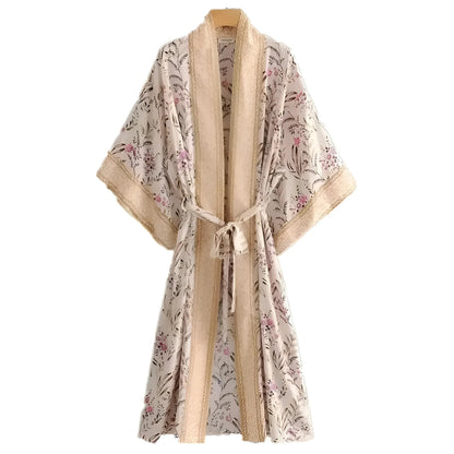 Beige Kimono da spiaggia impreziosito
