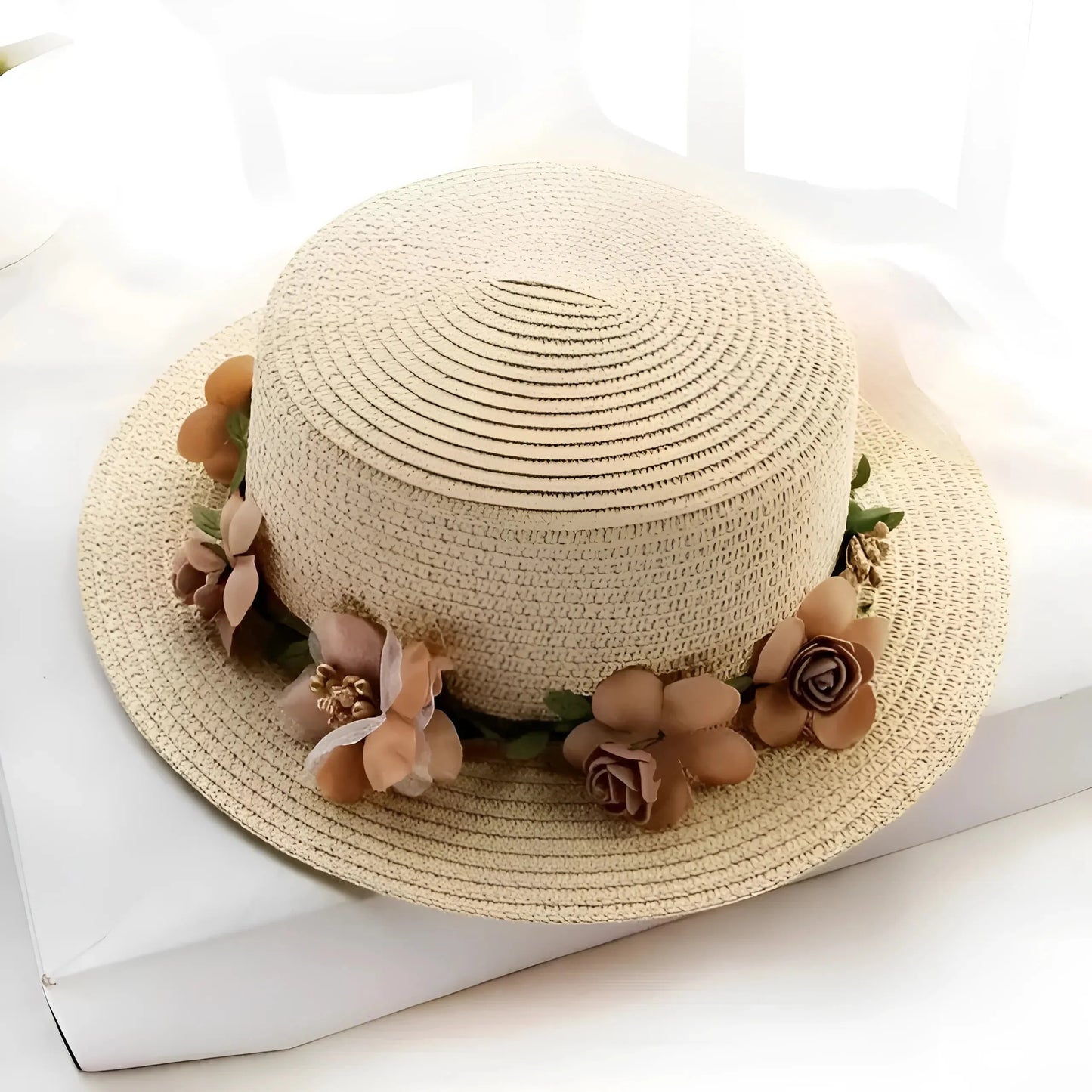 Beige Cappello da Spiaggia Floreale