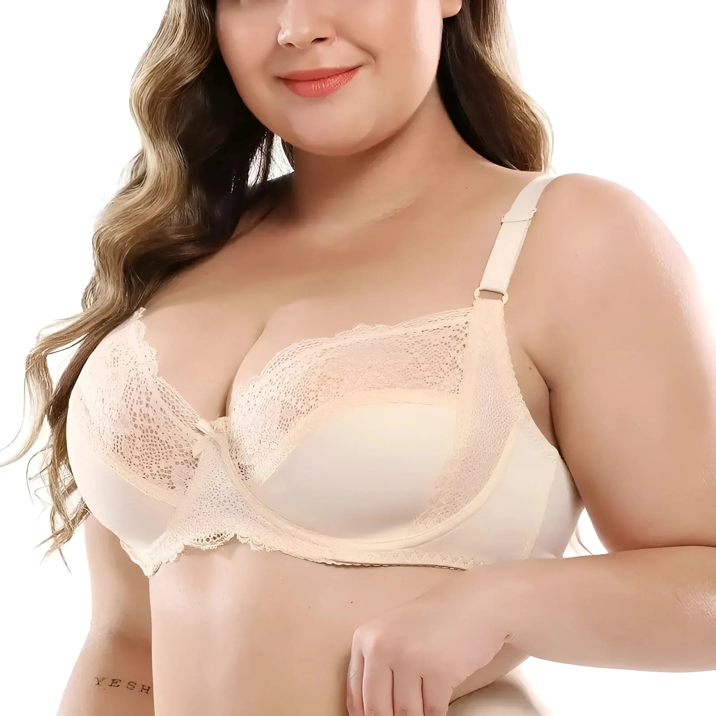 Beige Reggiseno in pizzo taglie comode