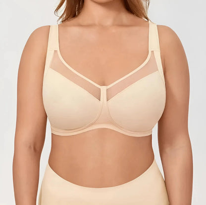 Beige Reggiseno Sportivo Taglia Grande con Pannello in Rete