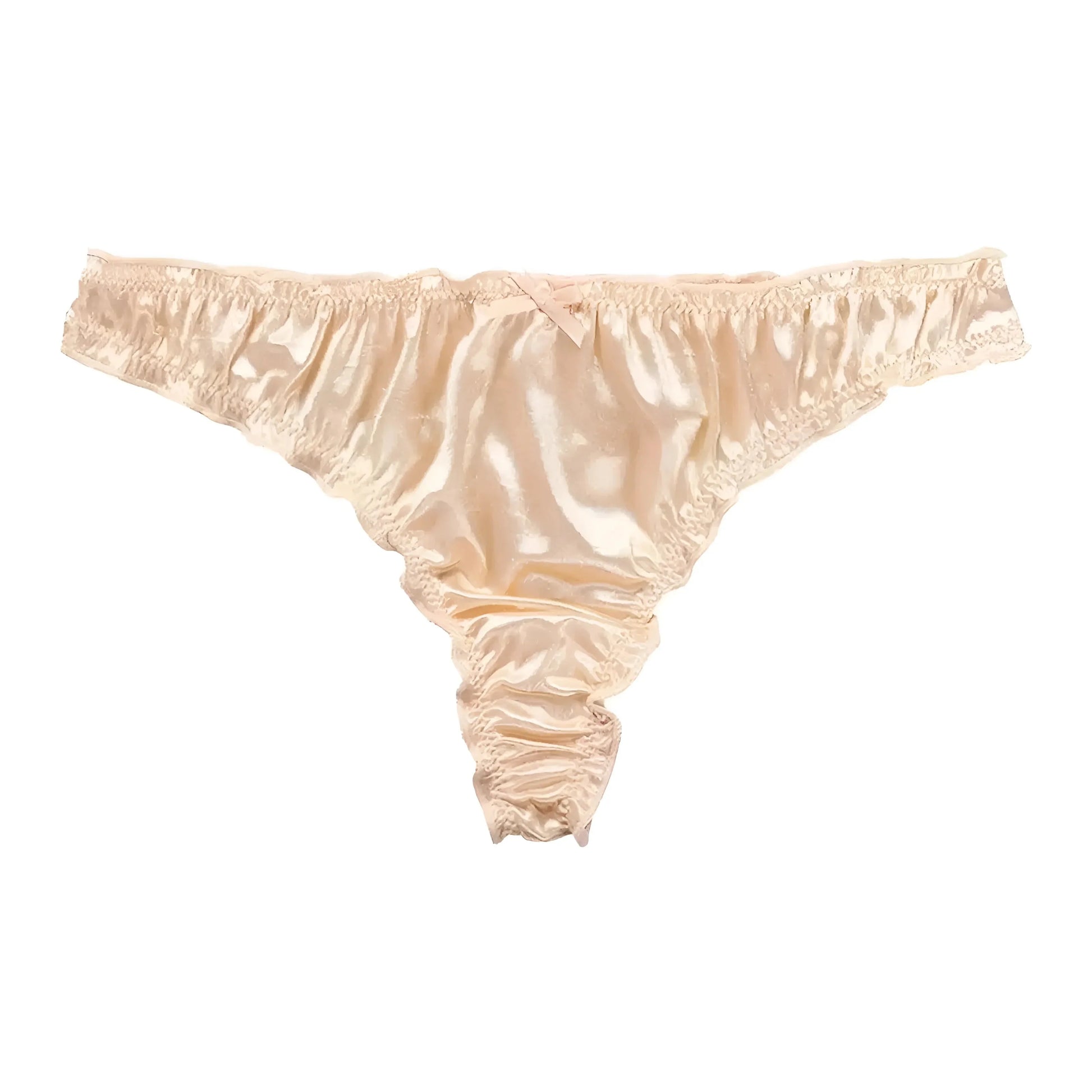 Beige String thong in raso con volant