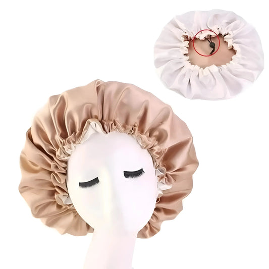 Beige Cappello da notte in satin con cordino regolabile