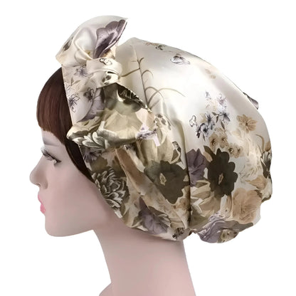 Beige Cappello da notte in satin con lacci