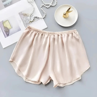 Beige Pantaloni Corti in Satin per Dormire