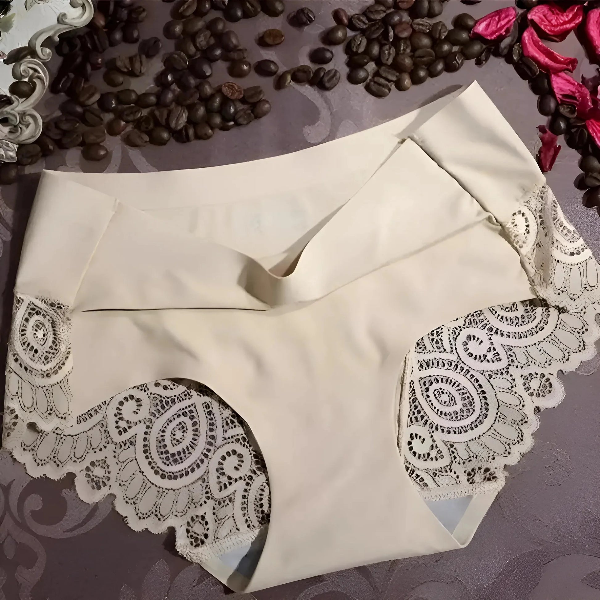 Beige Mutandine senza cuciture con dettaglio in pizzo sul retro