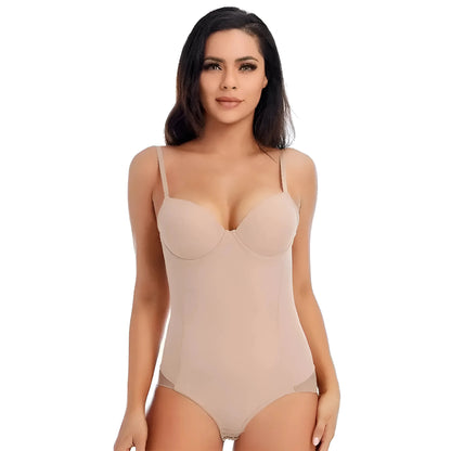 Beige Shaper Corpo Snellente con Dettagli in Rete