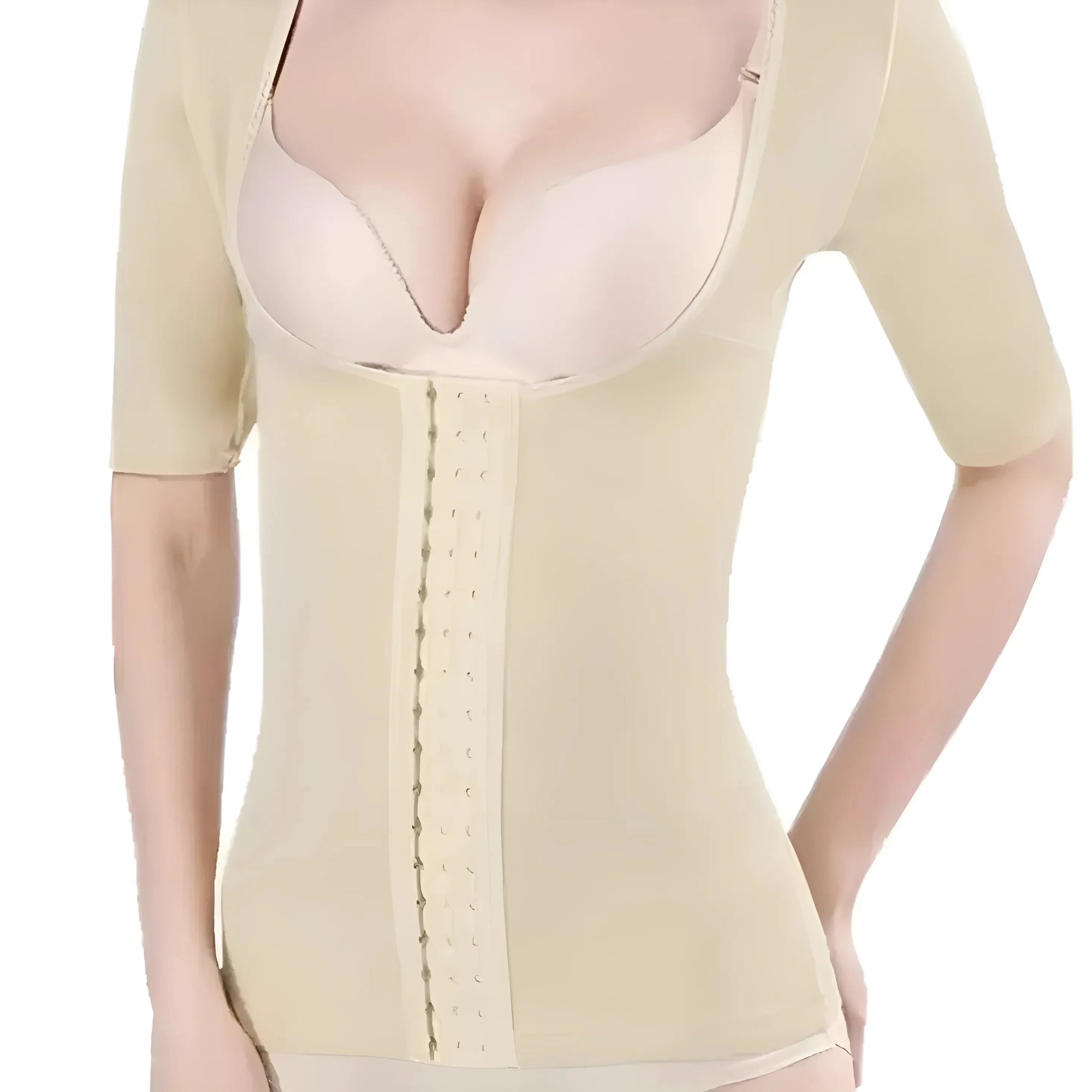 Beige Top Slimming a Manica Lunga