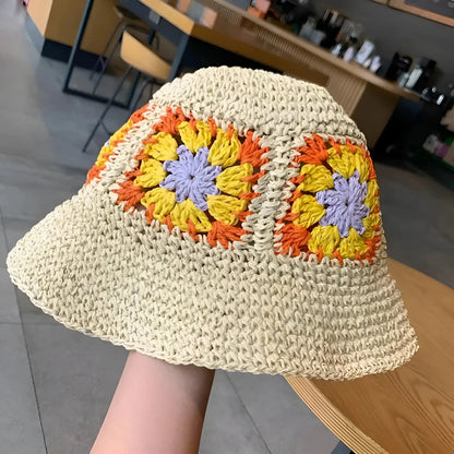 Beige Cappello di Paglia con Fiori