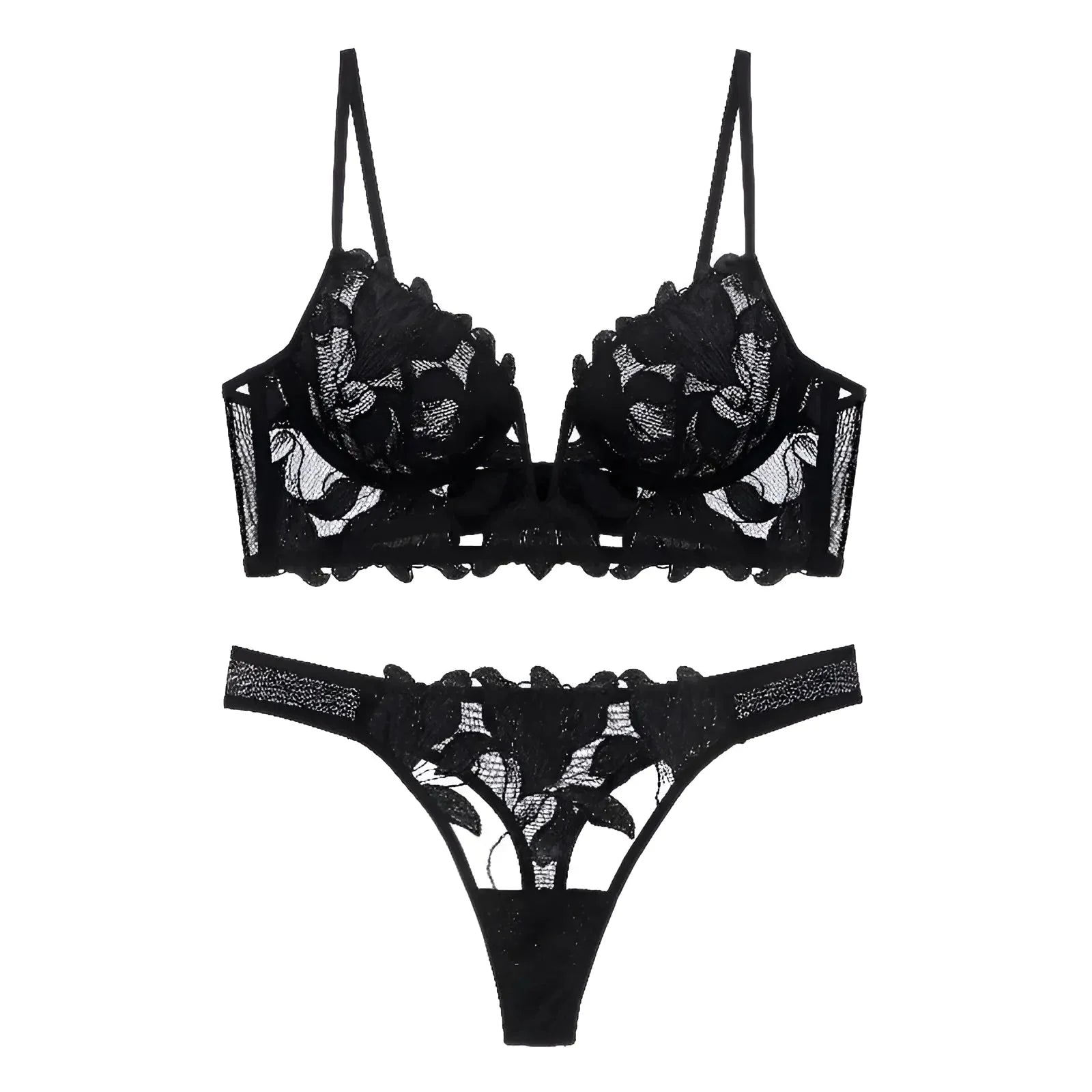 Nero Set di Lingerie in Pizzo Floreale