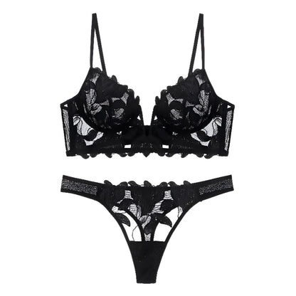 Nero Set di Lingerie in Pizzo Floreale