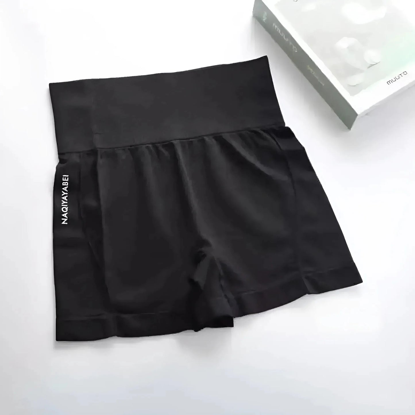 Nero Shorts Sportivi a Vita Alta