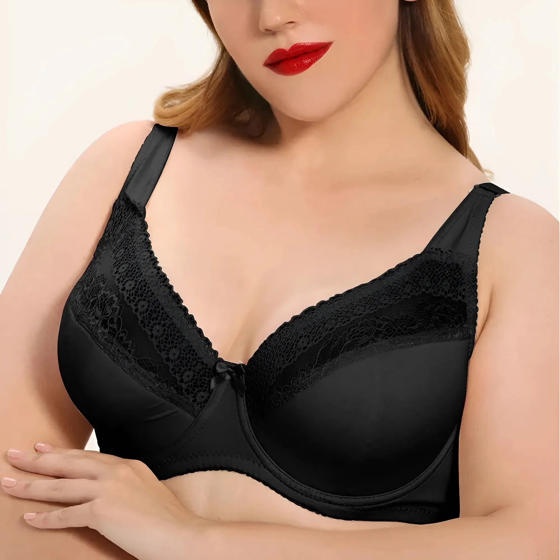 Nero Reggiseno in pizzo taglie comode con dettaglio a fiocco