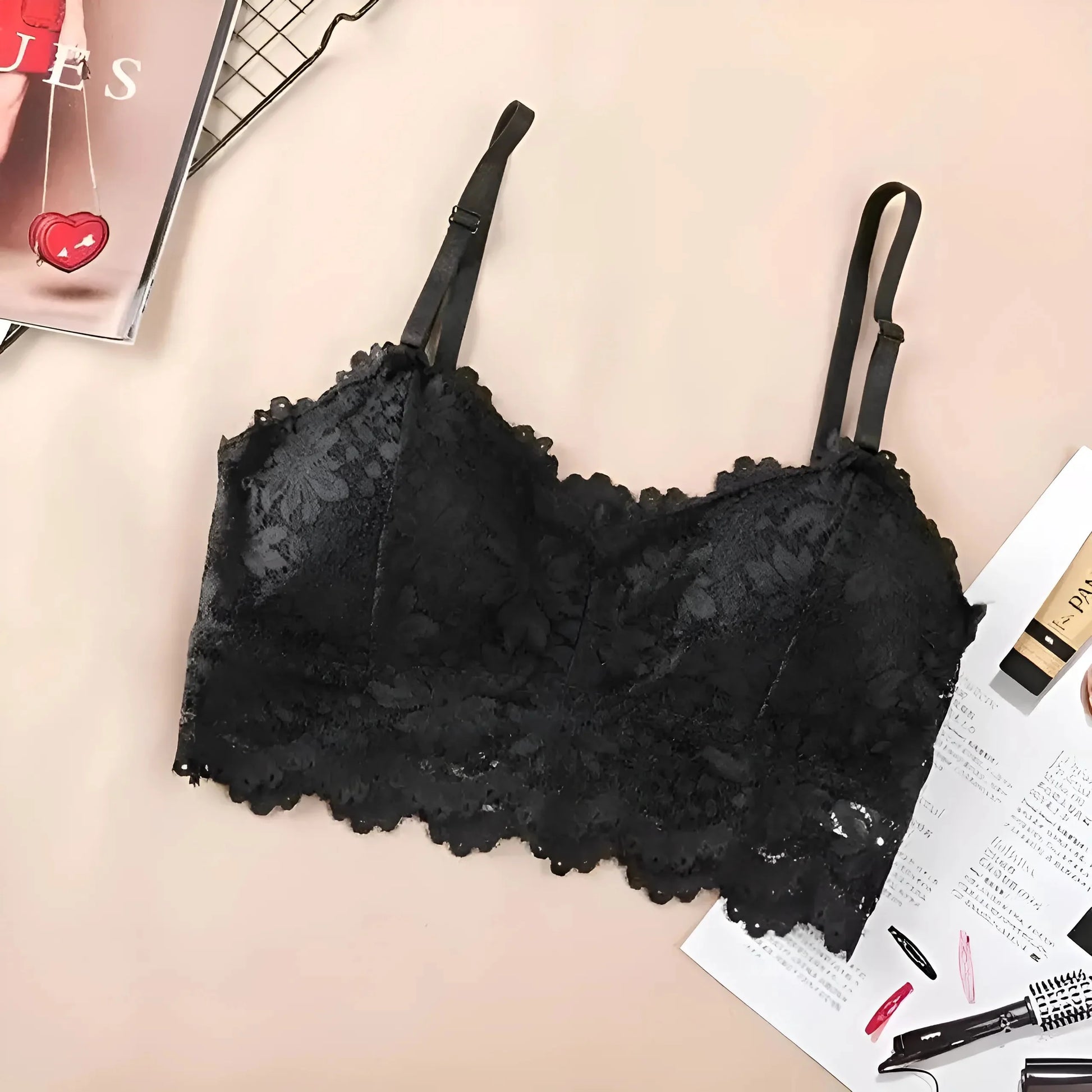 Nero Reggiseno in pizzo con design a vita bassa