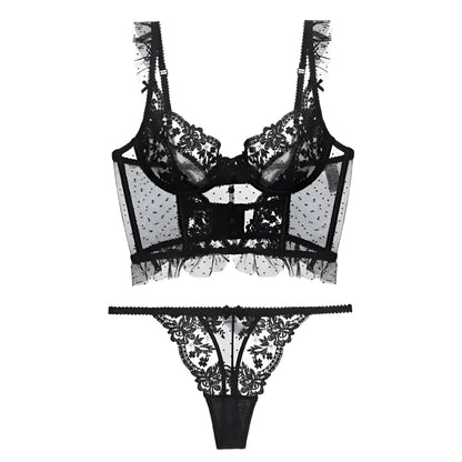 Nero Set di Lingerie in Stile Corsetto in Pizzo