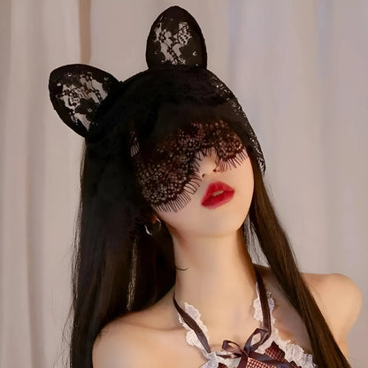 Nero Maschera per gli occhi in pizzo con design a goccia