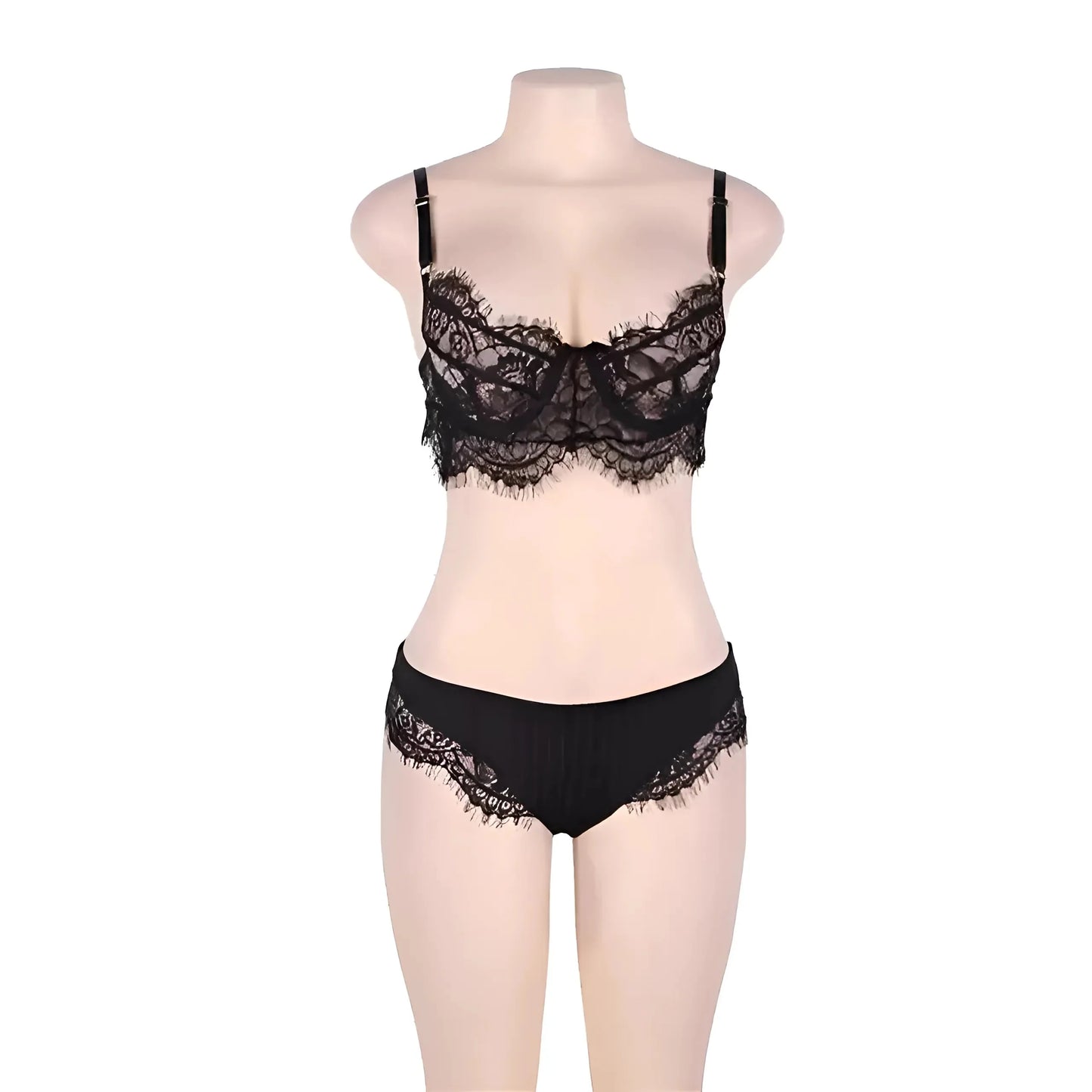 Nero Set di Lingerie in Pizzo Taglie Forti