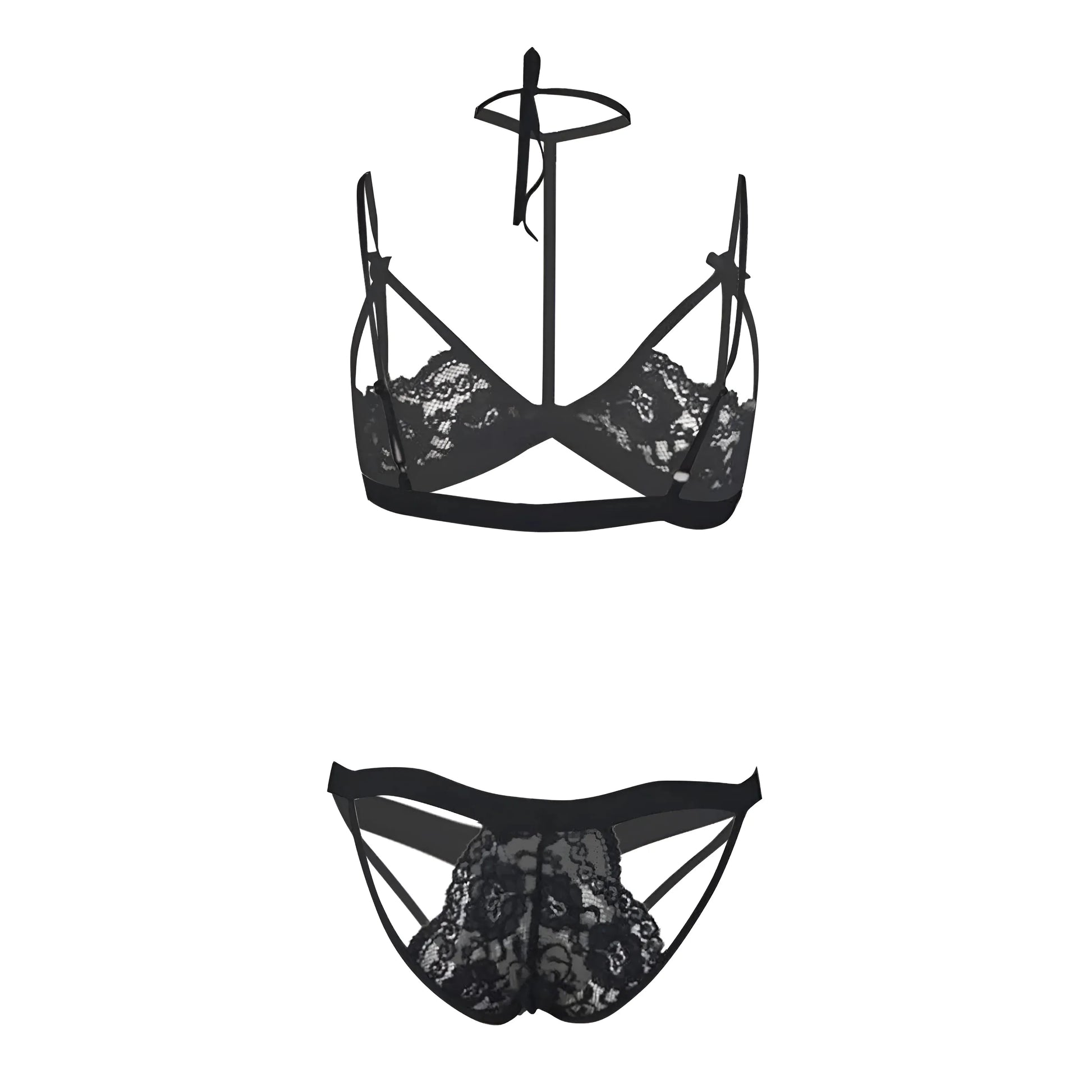 Nero Set di Lingerie in Pizzo con Collana