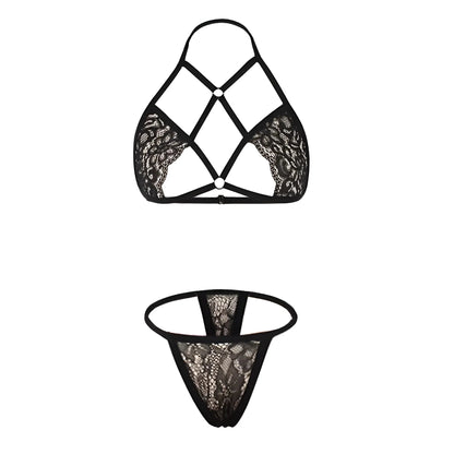 Nero Set di Lingerie in Pizzo con Cinghie