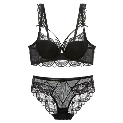 Nero Set di Lingerie in Pizzo con Cinghie ai Coppe