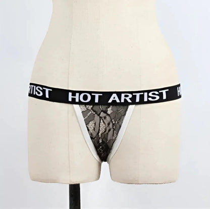 Nero Slip in pizzo con stampa "Hot Artist"