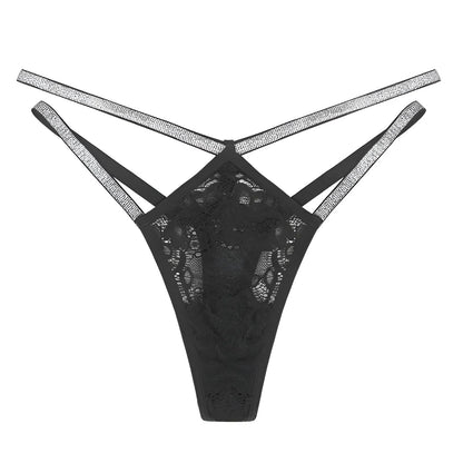 Nero String thong in pizzo con cinturini scintillanti