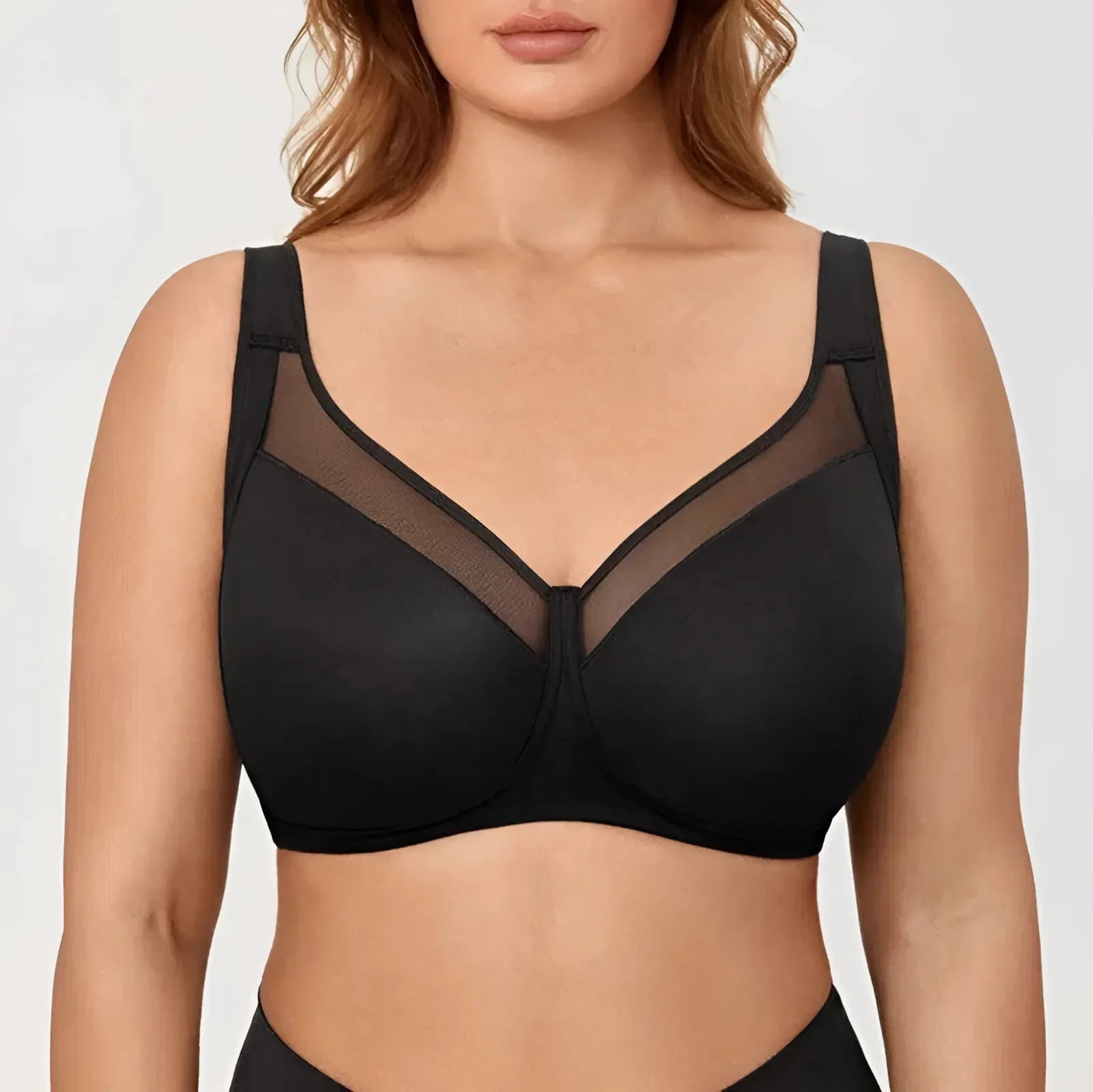 Nero Reggiseno Sportivo Taglia Grande con Pannello in Rete