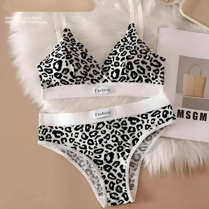 Nero Set di Lingerie a Stampa Leopardo