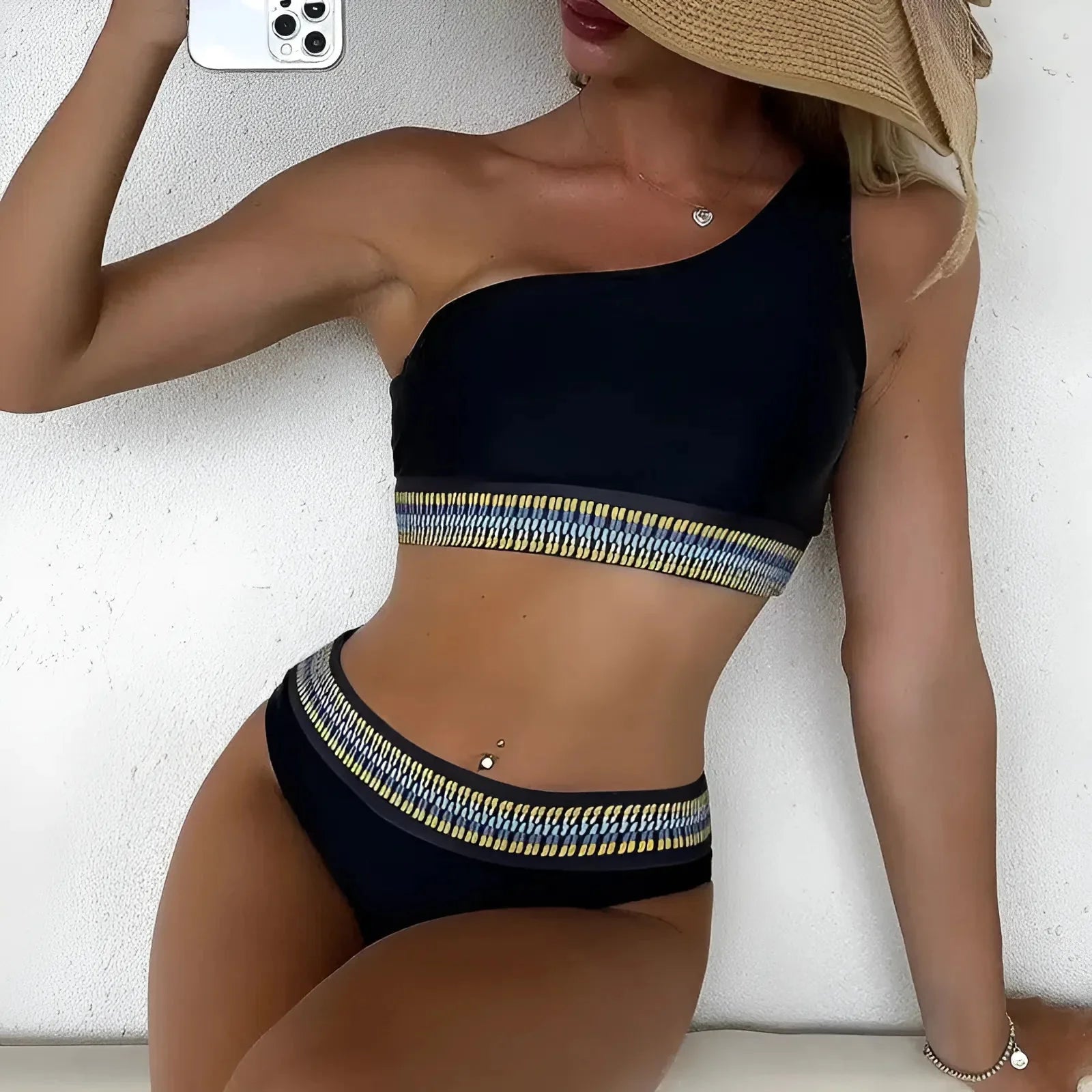 Nero Set bikini a spalla unica