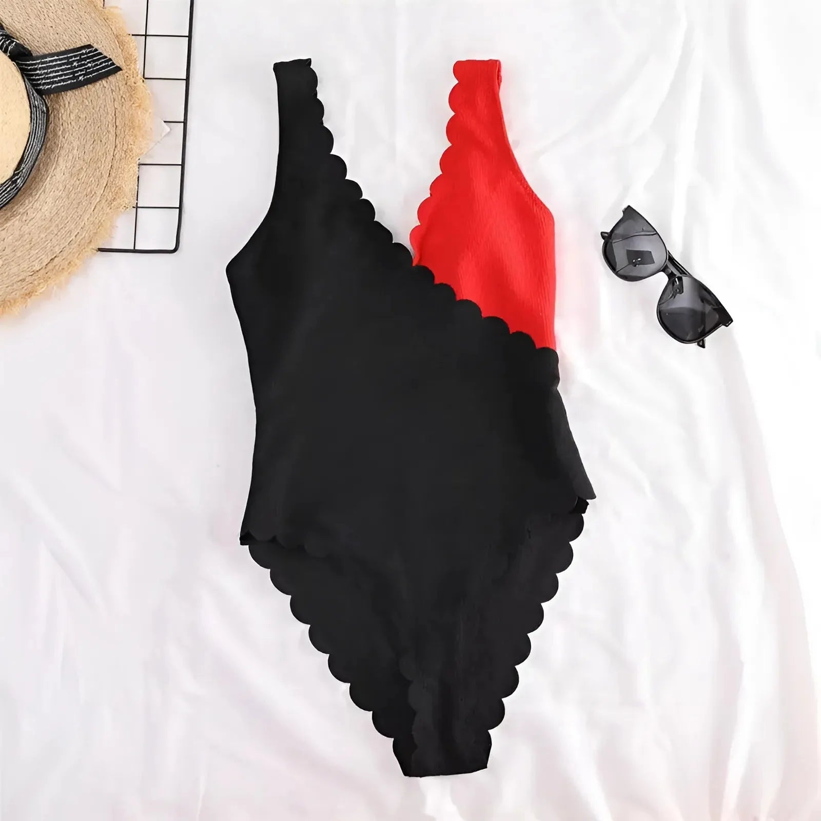 Nero-Rosso Costume da bagno bicolore