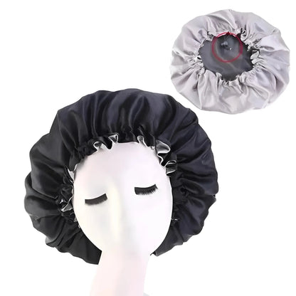 Nero Cappello da Notte in Satin - Fascia per Capelli in Satin Regolabile