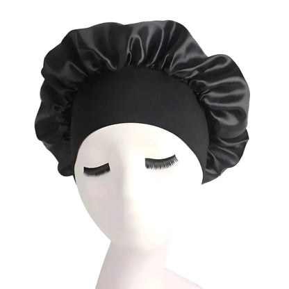 Nero Cappello da notte in satin con ampia fascia elastica