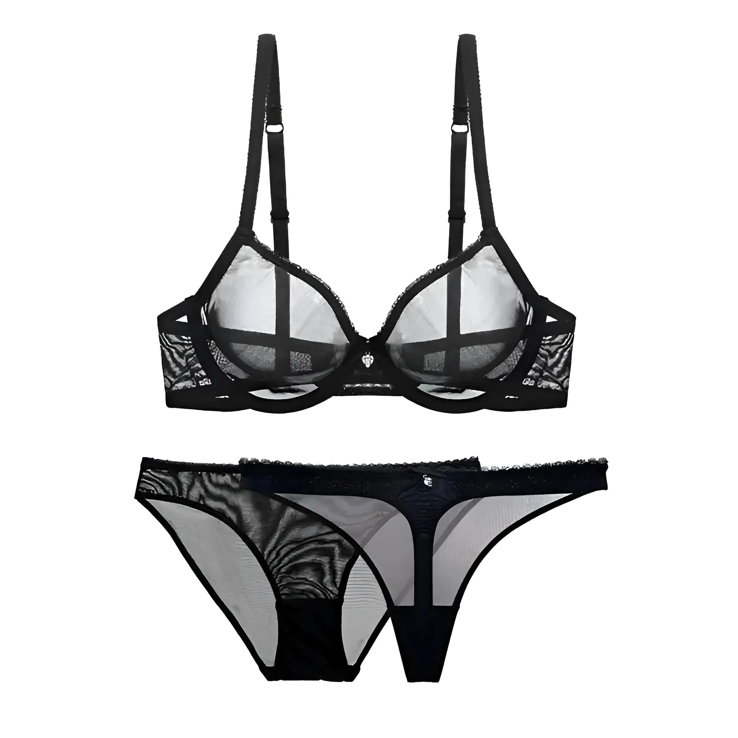 Nero Set di Lingerie in Pizzo Trasparente