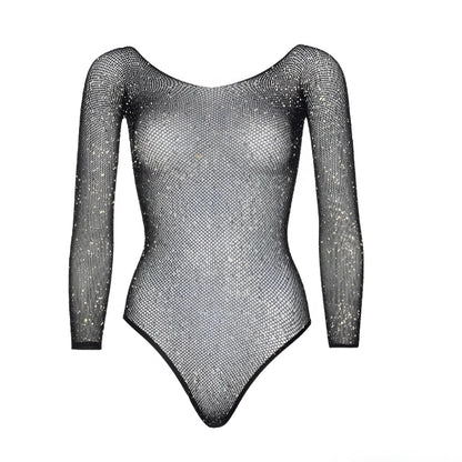 Nero Body in rete scintillante con strass